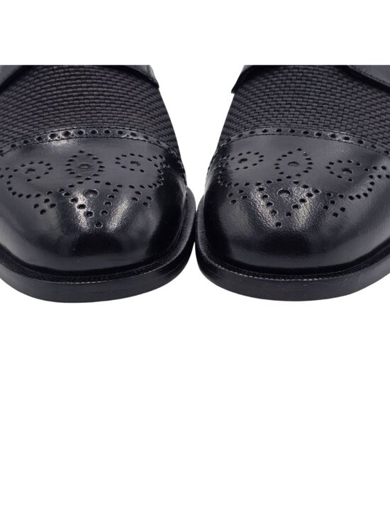 NEW Mercanti Fiorentini Italy Black Leather Woven Fabric Derbys 8M Dress Shoes